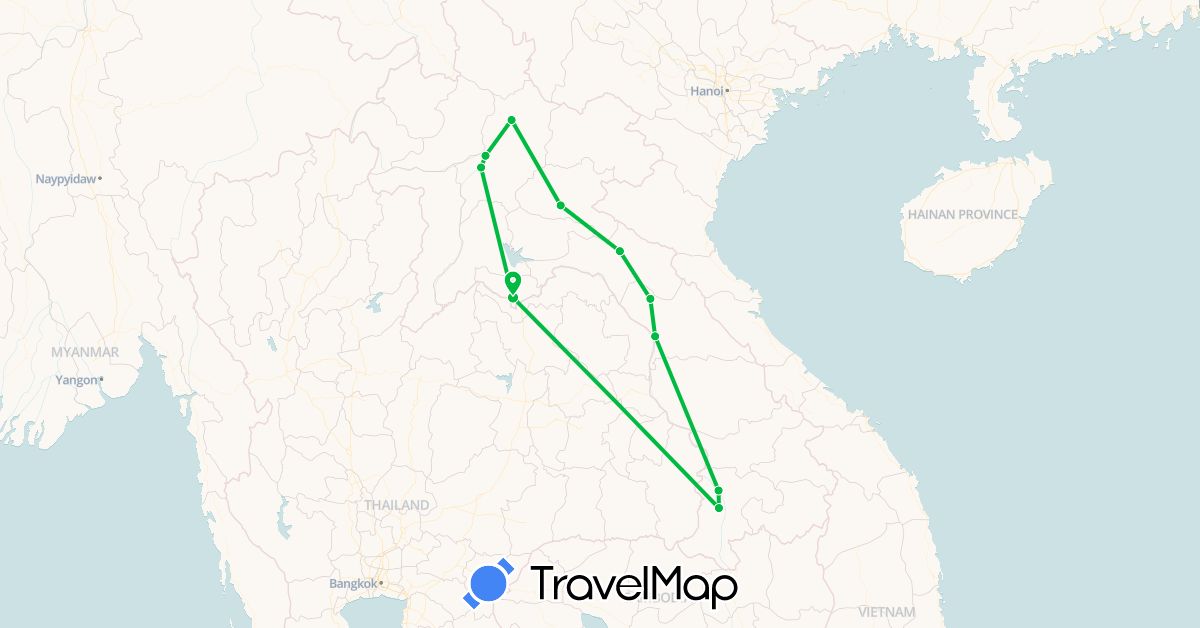 TravelMap itinerary: driving, bus in Laos (Asia)